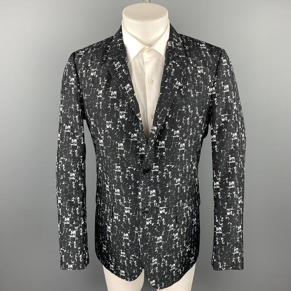 CALVIN KLEIN COLLECTION Size 40 Black & White Print Polyester Sport Coat - Picture 1 of 1